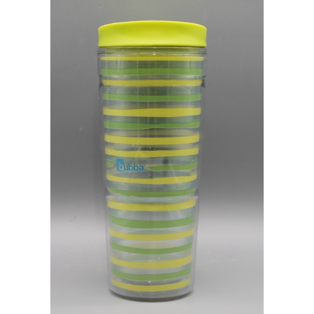 Bubba 24 oz Insulated Plastic Travel Tumbler Green Yellow Striped with Lid